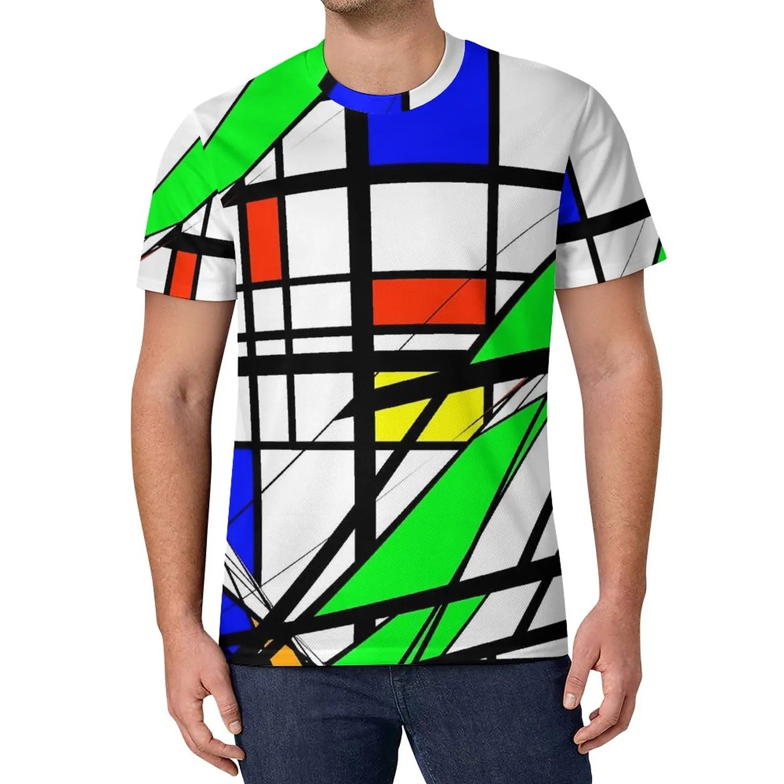 De Stijl Print T Shirt Mondrian Inspired Hippie T Shirts Short-Sleeve Custom Tshirt Fun Oversized Top Tees