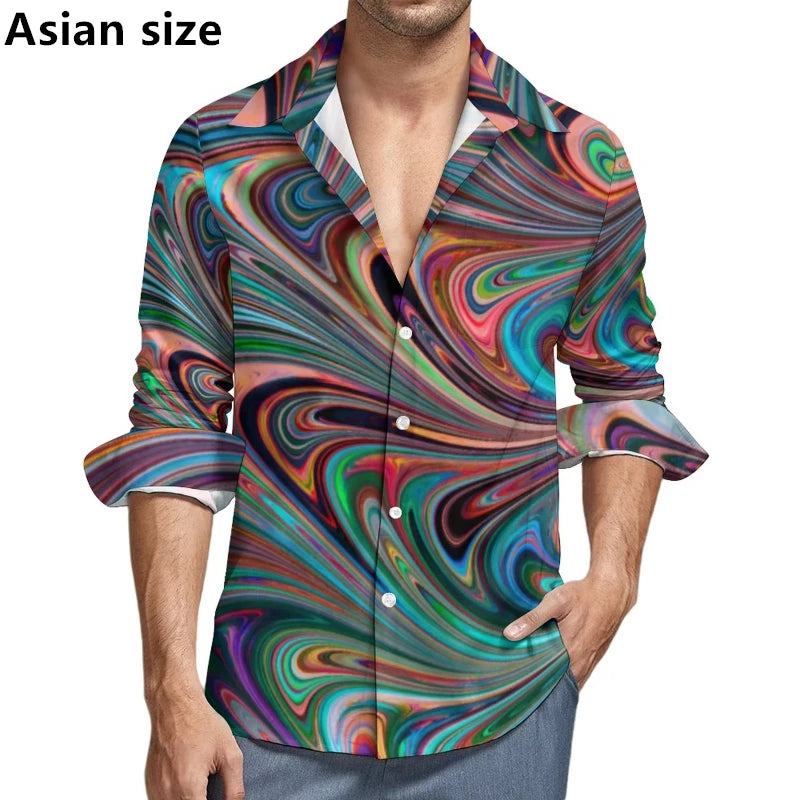 Tie-dye 3D Printed Pattern Shirt Colorful Men Long Sleeve Shirts Spring Autumn Casual  Man Elegant Blouses Y2k Unisex Clothes