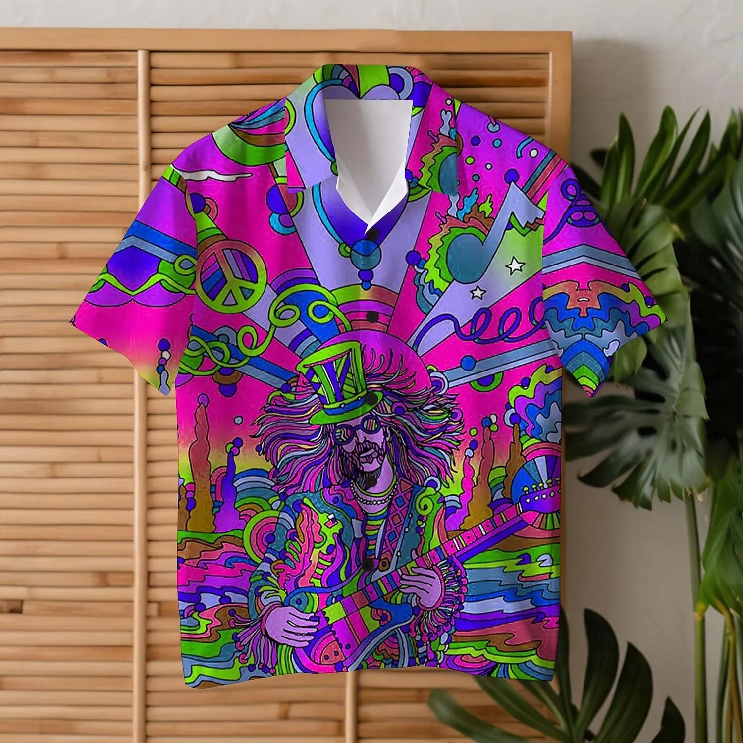 Colorful Guitar Hippie Men's Shirt Daily Wear Going out Weekend Summer Cuban Collar Short Sleeves  4-Way Stretch Fabric Shirt