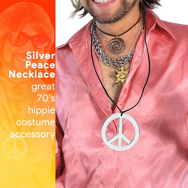 Hippie Stainless Steel Silver Peace Sign Pendant Necklace for Men Women Trendy Jewelry Gift