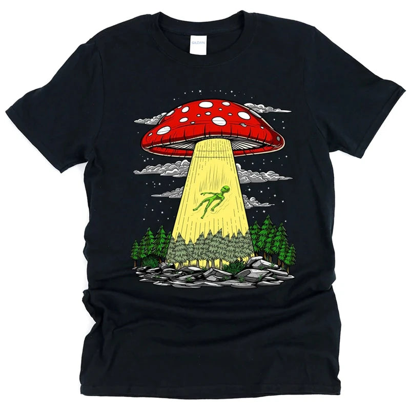 Fantasy Mushrooms Hippie Men T-shirt Solid Simple Print Graphic Short Sleeve T-shirts Alien Dwarf Print Summer Funny Tee Top