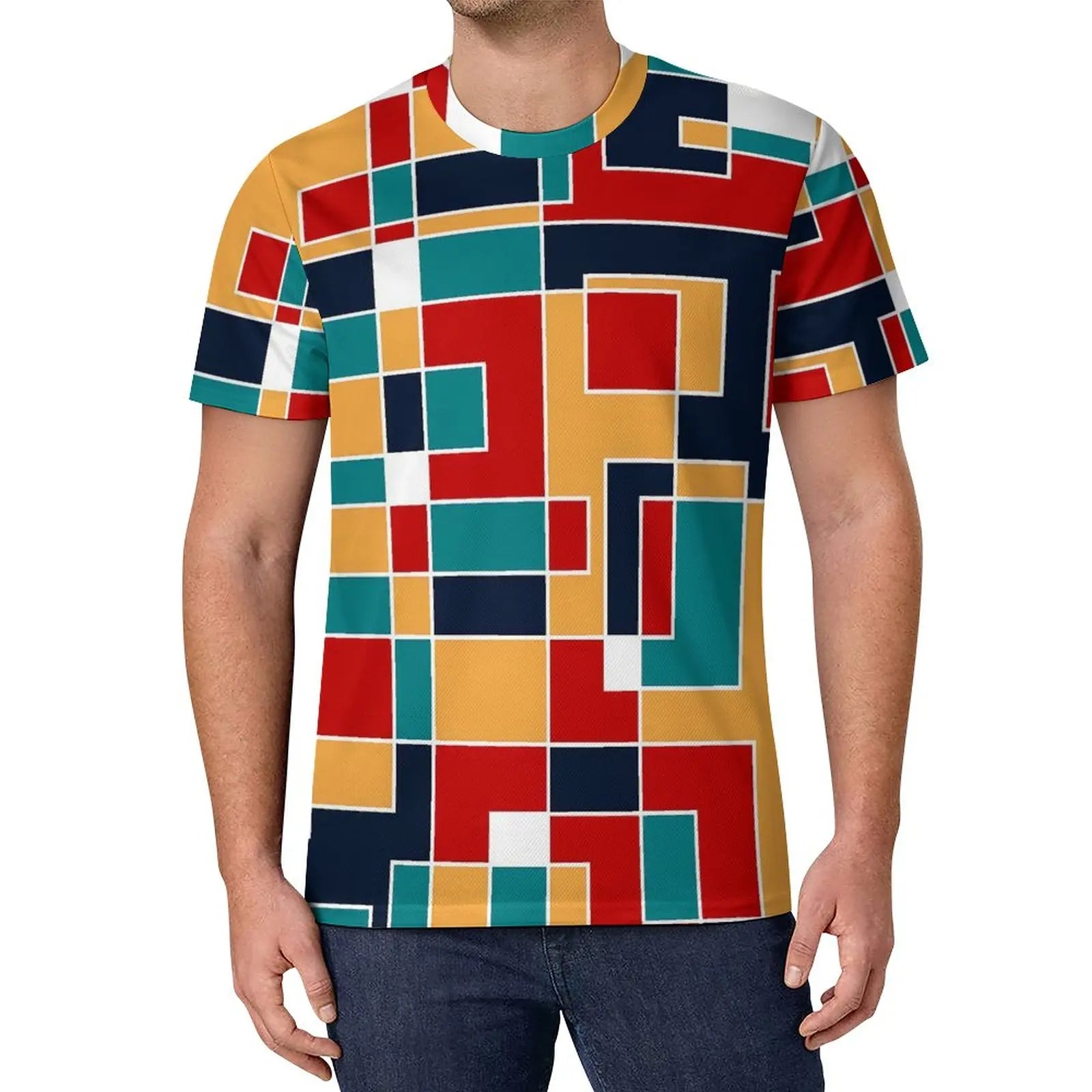 De Stijl Print T Shirt Mondrian Inspired Hippie T Shirts Short-Sleeve Custom Tshirt Fun Oversized Top Tees