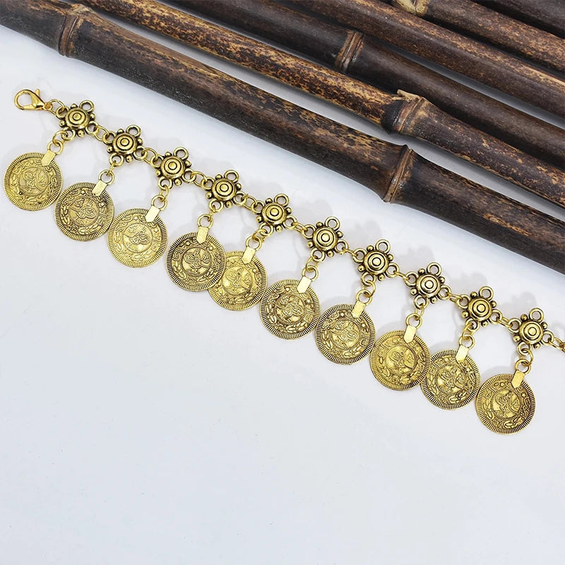 Vintage Silvery Golden Coins Bracelet for Women Men Boho Hippie Beach Party Turkish Marseille Ethnic Bracelets Metal Jewelry