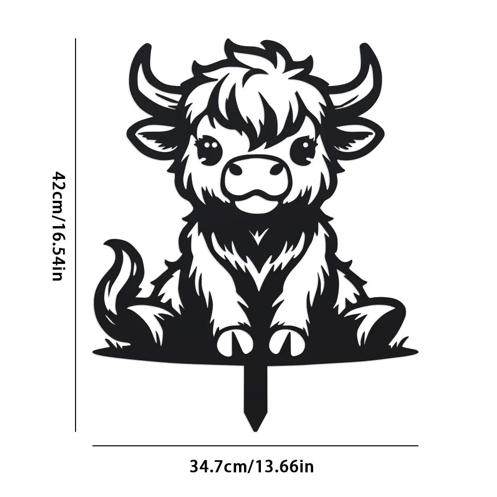 A Charming Highland Cow Garden Stake, Durable Cartoon Animal Garden Decoration, Rustic Cottage Metal Art, Spring Outdoor Decor