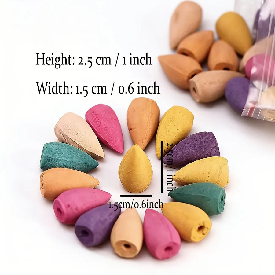 101 High-Quality Natural Backflow Incense Cones, with a Mix of 9 Fragrances Including Jasmine, Lemon, Lavender, Lemongrass, Tulip, Mint, Green Tea, Agarwood, Rose, Etc., with a Rich Aroma, Long-Lasting Burning, Creating an Ae