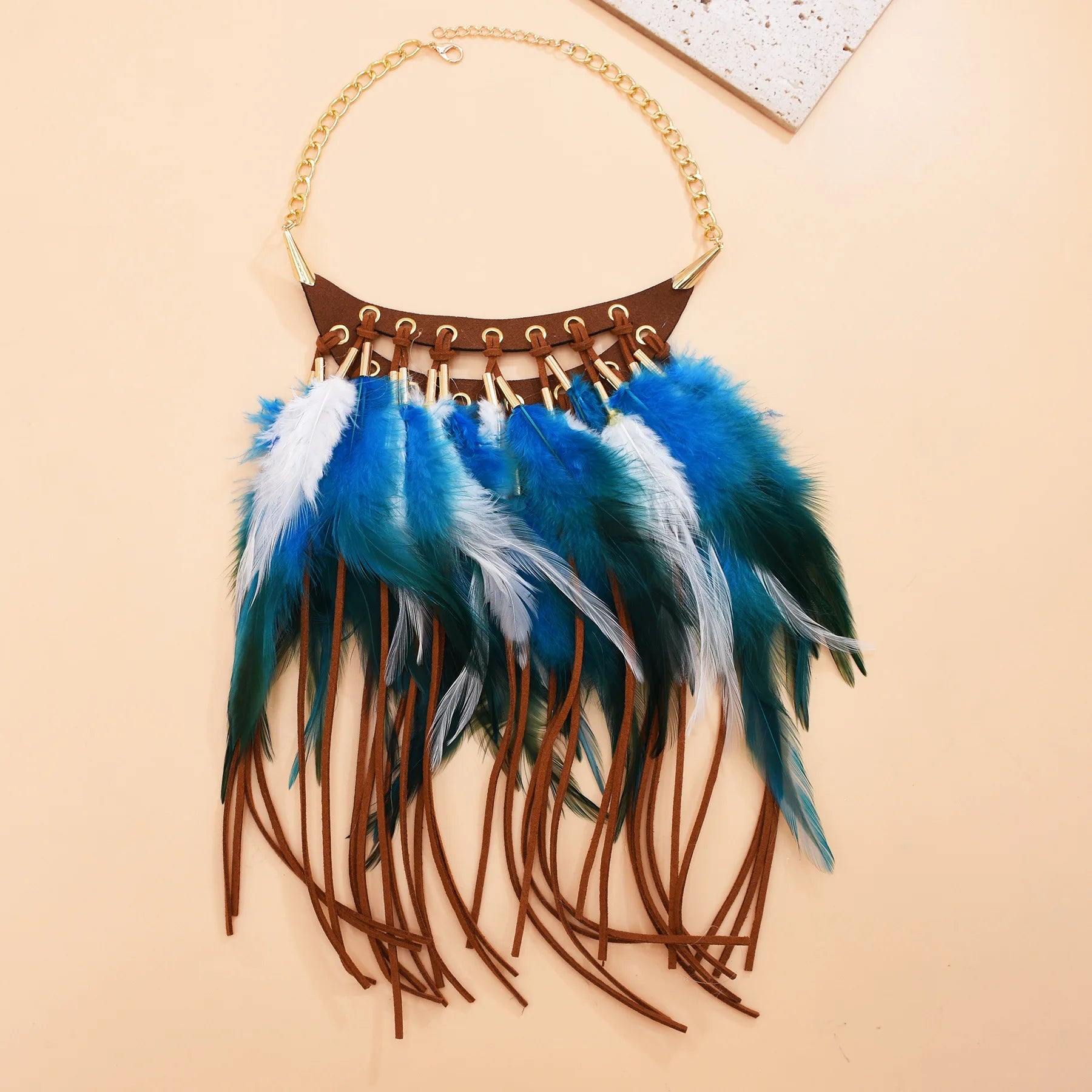 Black Brown Long Feather Pendants Indian Ethnic Necklace Vintage Bohemia African Hyperbole Hippie Charm Collar Statement Jewelry