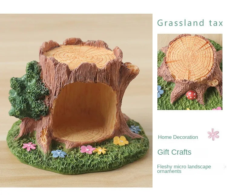Cute Grassland Tree Hole Decoration Creative Micro Landscape Cartoon Ins Home Decoration Resin Crafts Home Decor Fairy Garden