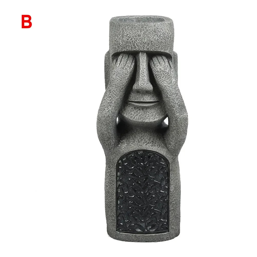 See Hear Speak No Evil Garden Easter Island Statues Creative Resin Sculpture Outdoor Decoration Home Vase Statue Decor Figurine