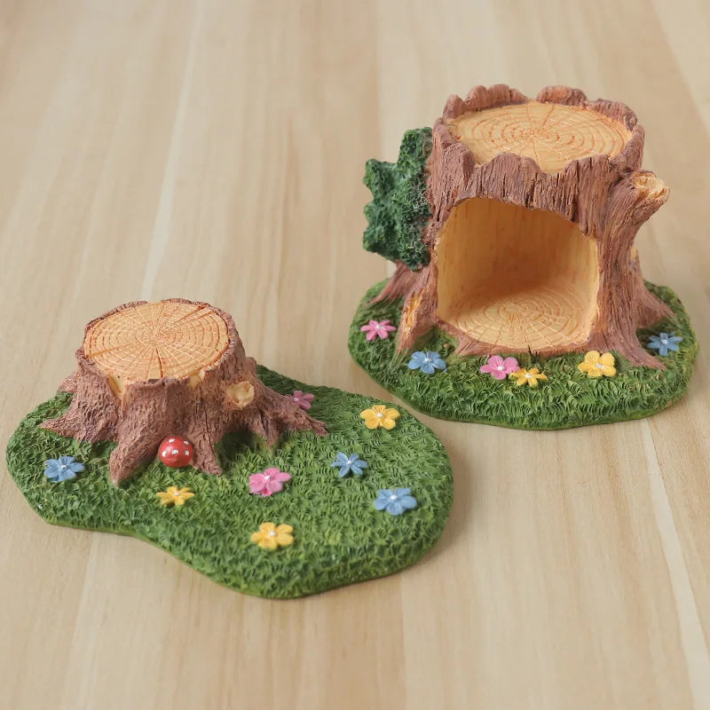 Cute Grassland Tree Hole Decoration Creative Micro Landscape Cartoon Ins Home Decoration Resin Crafts Home Decor Fairy Garden