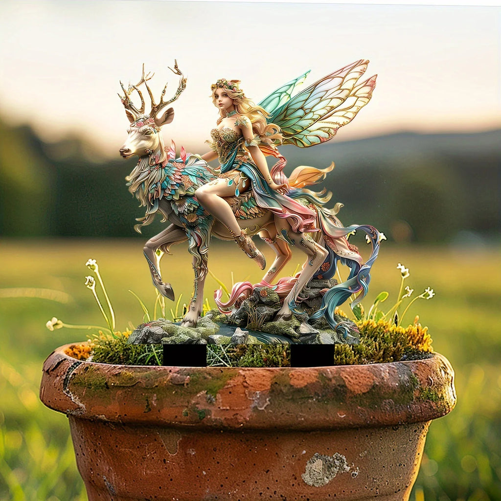 Magical Deer and Forest Elf Garden Stakes, Acrylic Garden Grounds, Pottery Plants, Decorative Scene Decoration
