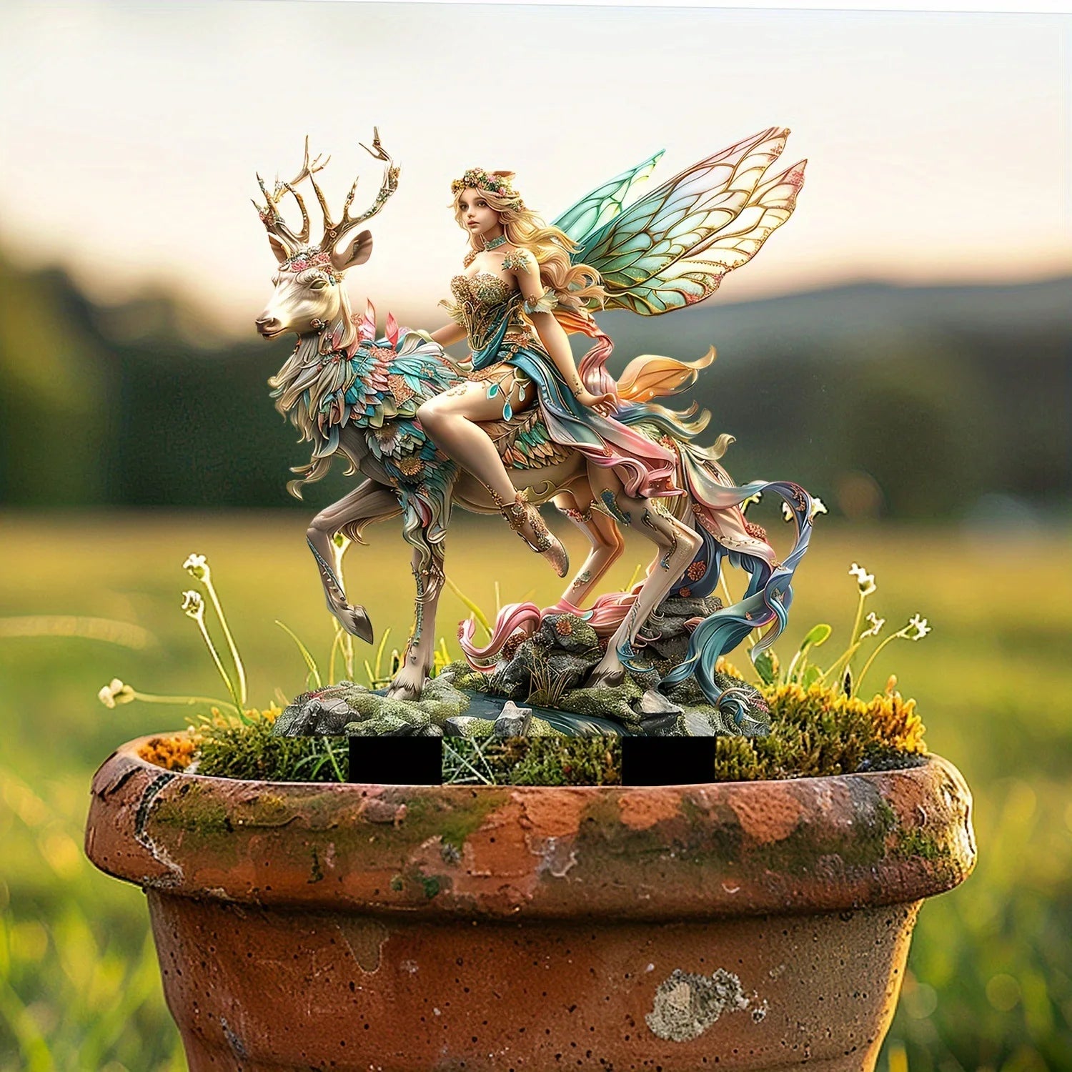 Magical Deer and Forest Elf Garden Stakes, Acrylic Garden Grounds, Pottery Plants, Decorative Scene Decoration