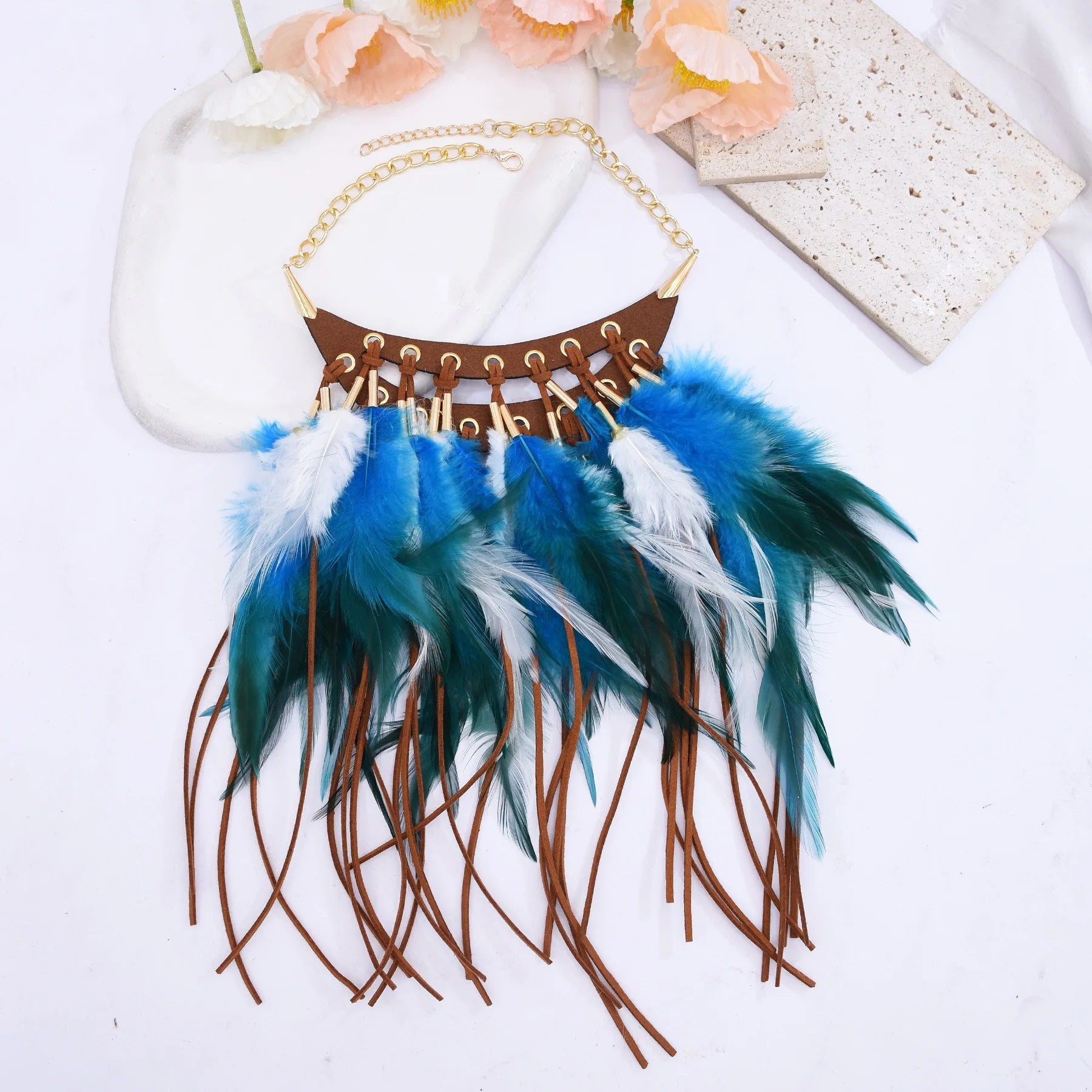 Black Brown Long Feather Pendants Indian Ethnic Necklace Vintage Bohemia African Hyperbole Hippie Charm Collar Statement Jewelry