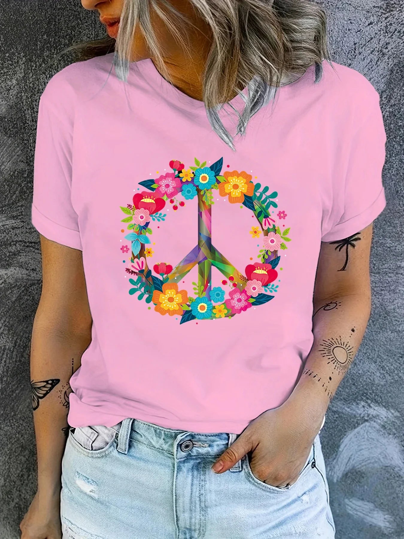 Peace Love Hippie Costume Tie Die 60s 70s Women's Casual Short Sleeve Summer T-Shirt O-Neck Tops Femminile Tee Graphic Tshirt