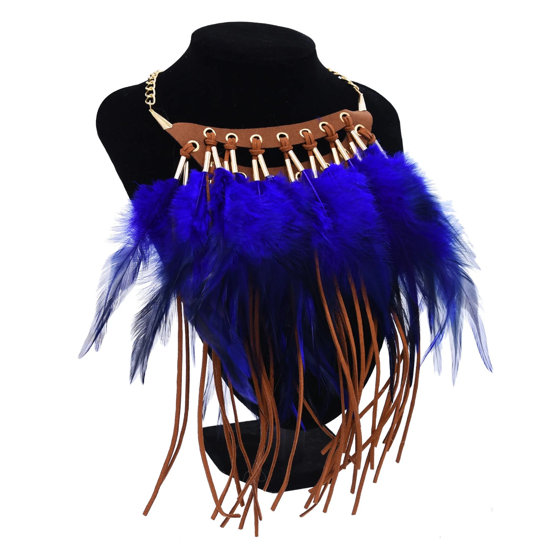 Black Brown Long Feather Pendants Indian Ethnic Necklace Vintage Bohemia African Hyperbole Hippie Charm Collar Statement Jewelry