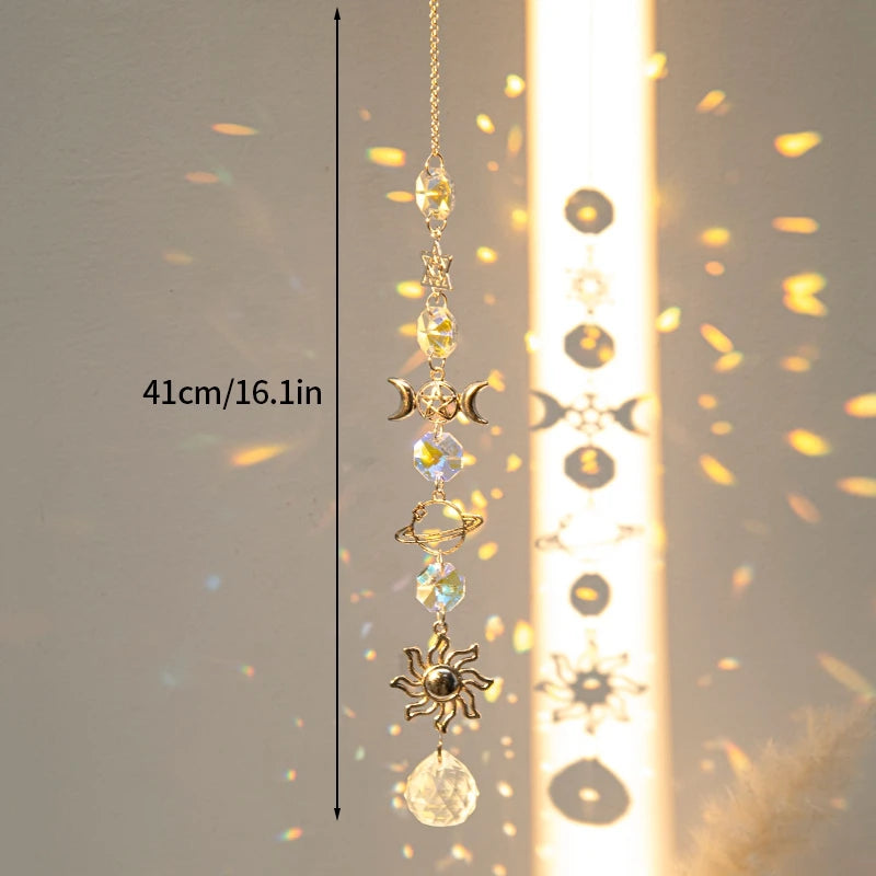 Crystal Suncatcher Moon Star Rainbow Sun Catcher Wind Chime Pendant Sun Catcher Pendants Outdoor Garden Yard Hanging Decor
