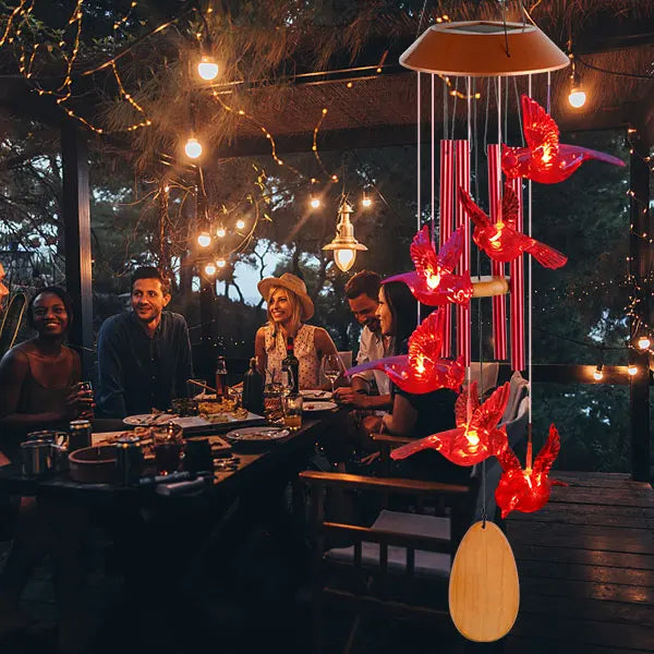 Solar Wind Chimes, Christmas Gifts for Mom & Grandma, Wooden Cardinal with Aluminum Tubes, Outdoor Garden Decor for Valentine‘s