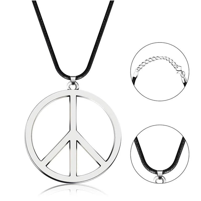 Hippie Stainless Steel Silver Peace Sign Pendant Necklace for Men Women Trendy Jewelry Gift