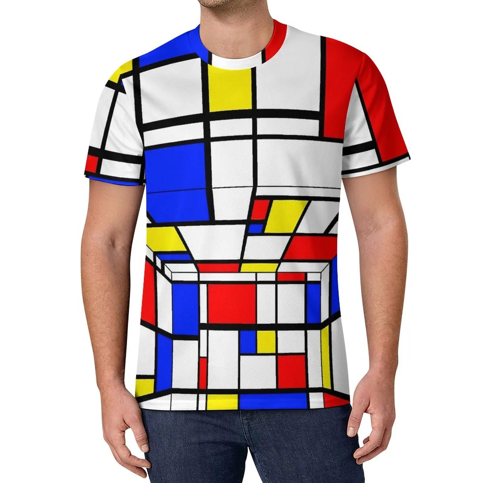 De Stijl Print T Shirt Mondrian Inspired Hippie T Shirts Short-Sleeve Custom Tshirt Fun Oversized Top Tees