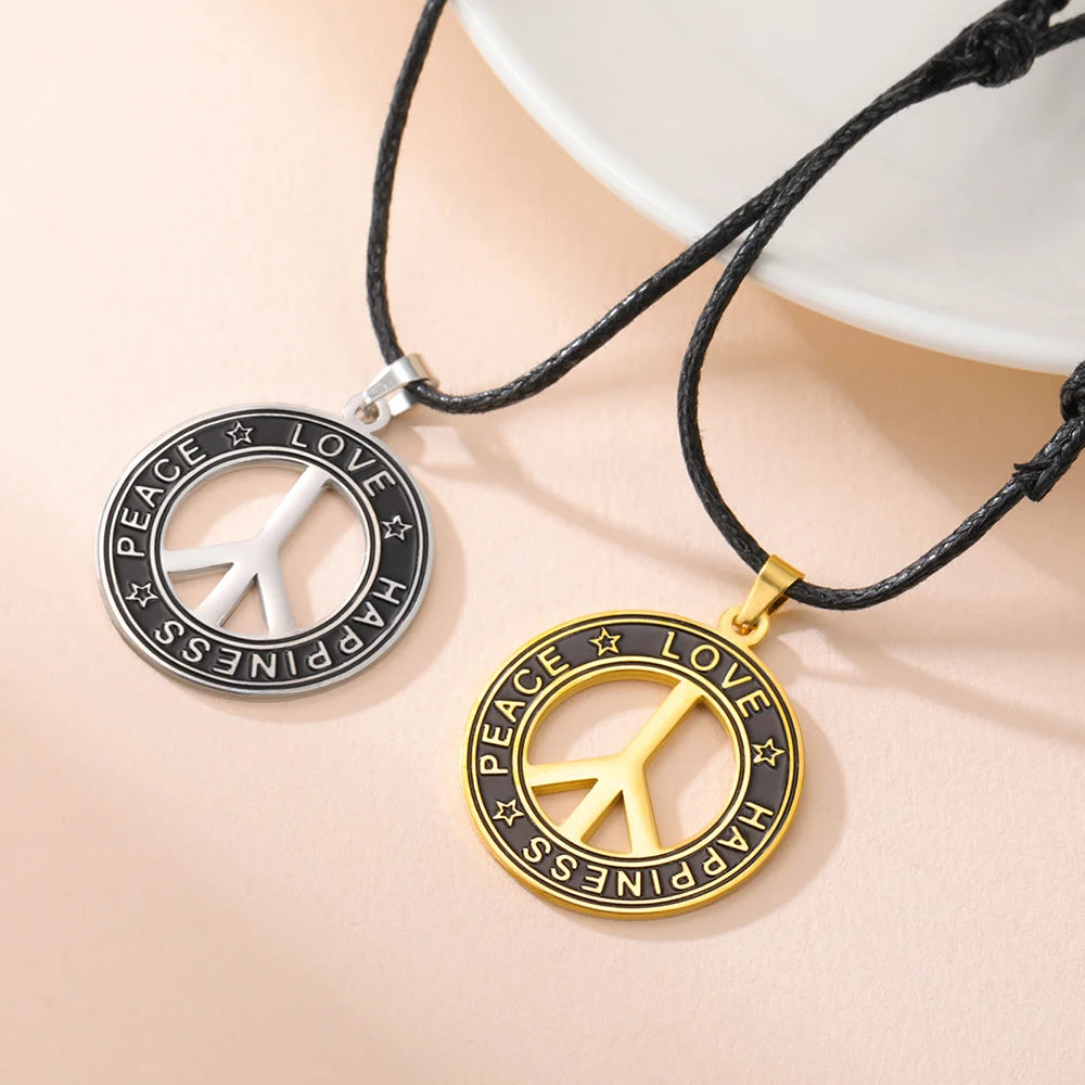 Dawapara Peace Sign Symbol Necklace Peace Love Happiness Blessing Pendant Stainless Steel Jewelry Hippie Accessories