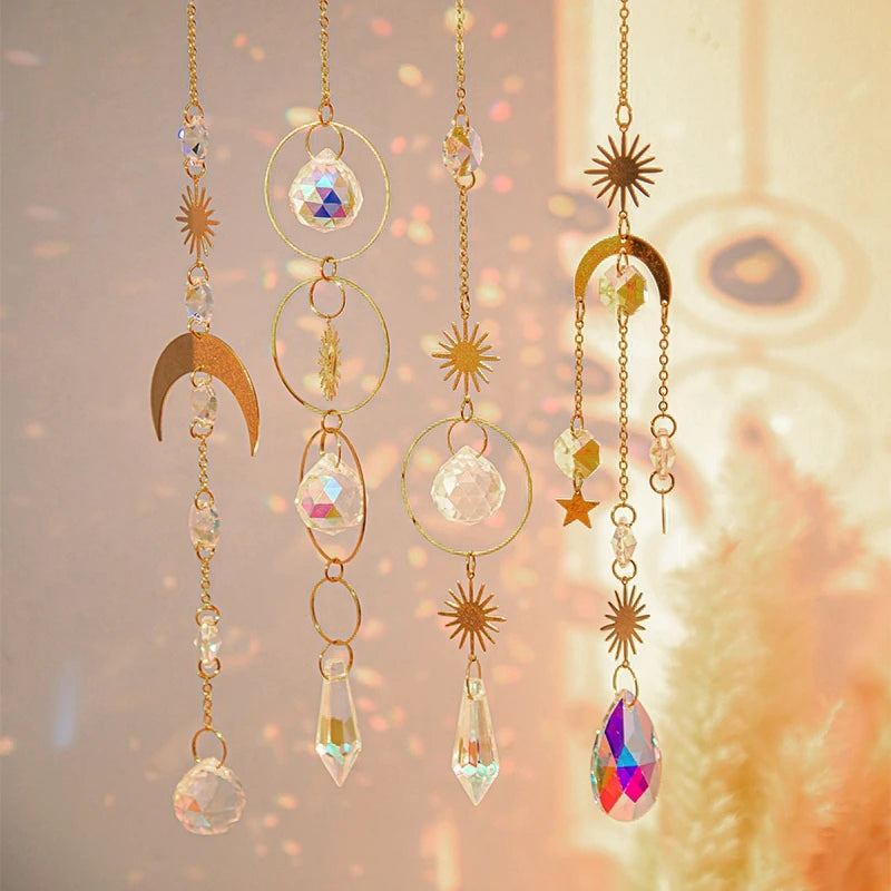 Crystal Suncatcher Moon Star Rainbow Sun Catcher Wind Chime Pendant Sun Catcher Pendants Outdoor Garden Yard Hanging Decor