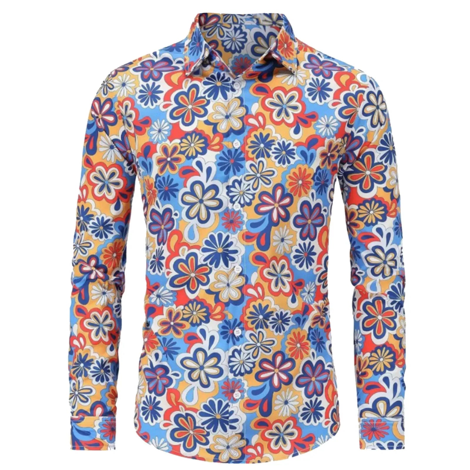 Men's Long Sleeves Shirts  Hippie 70s Disco Hip Hop Button Flower Retro Long Sleeve Shirt New Men'S Casual Blouse Unisex Tops