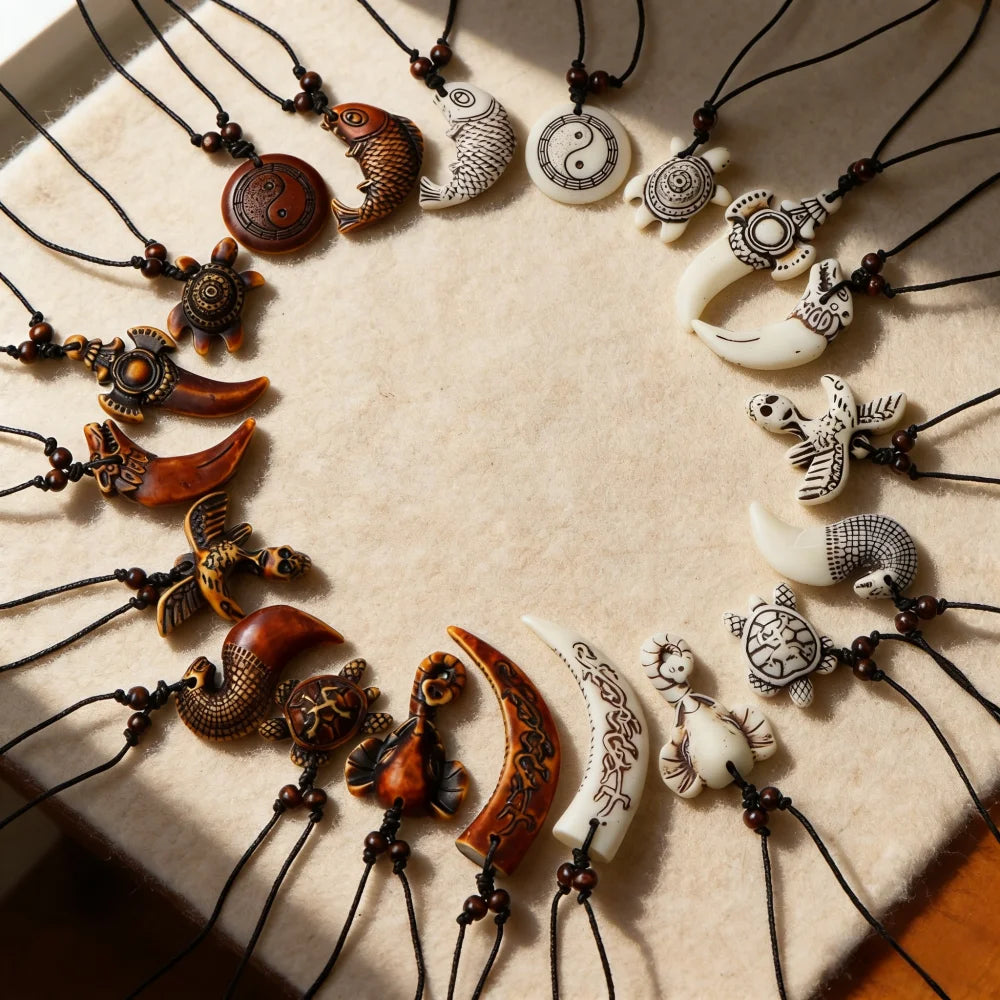6/10/12Pcs/Lot Fashion Vintage Simple Turtle Tai Ji Fish Adjustable Necklaces For Men Women Rope Chain Jewelry Accessories Gifts