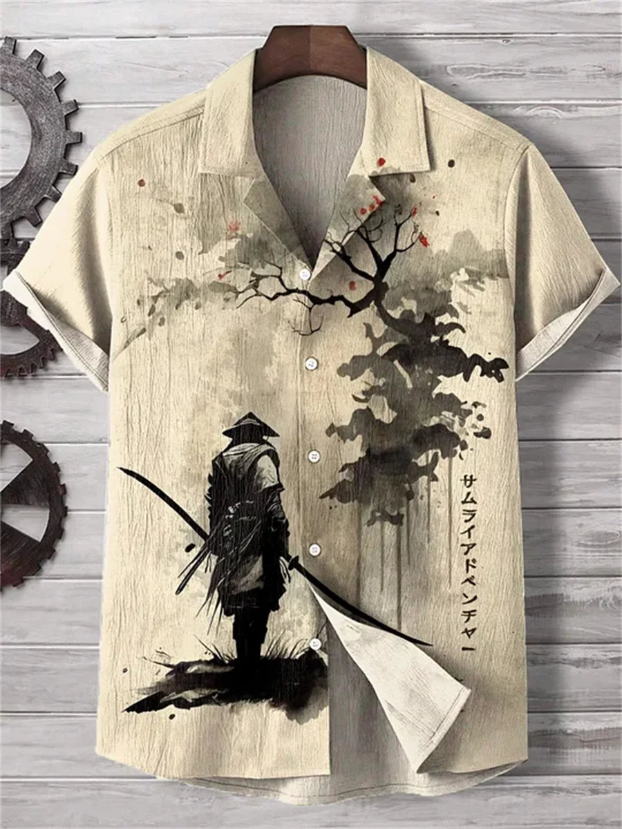 Men's short-sleeved shirt, stylish fighter jet print, breathable casual top, trendy retro pattern, personalized Hawaiian shirt.