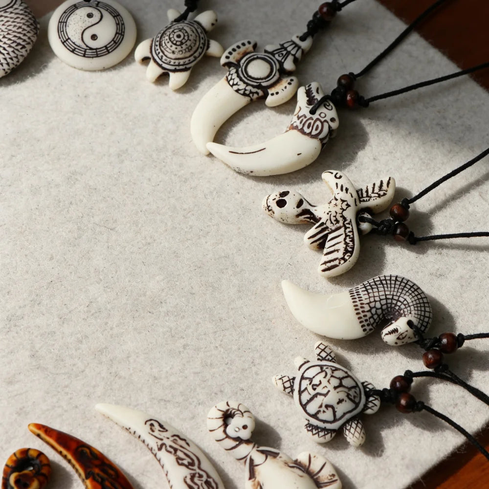 6/10/12Pcs/Lot Fashion Vintage Simple Turtle Tai Ji Fish Adjustable Necklaces For Men Women Rope Chain Jewelry Accessories Gifts