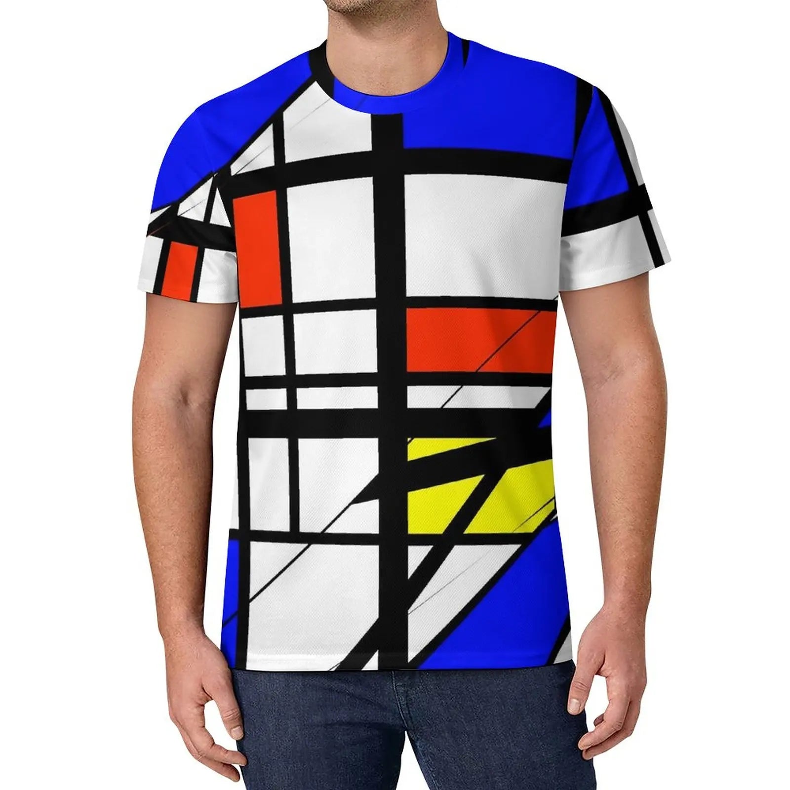 De Stijl Print T Shirt Mondrian Inspired Hippie T Shirts Short-Sleeve Custom Tshirt Fun Oversized Top Tees