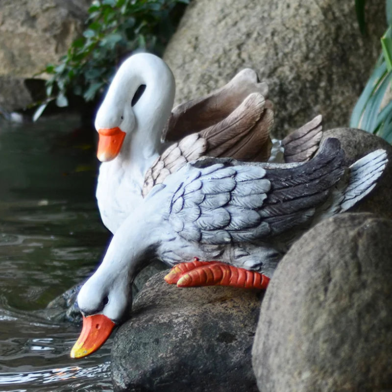 Garden Goose Fountain Statue Outdoor Animal Flower Pot Patio Flowing Ornaments Hotel Landscape Bonsai Display Rustic Planter