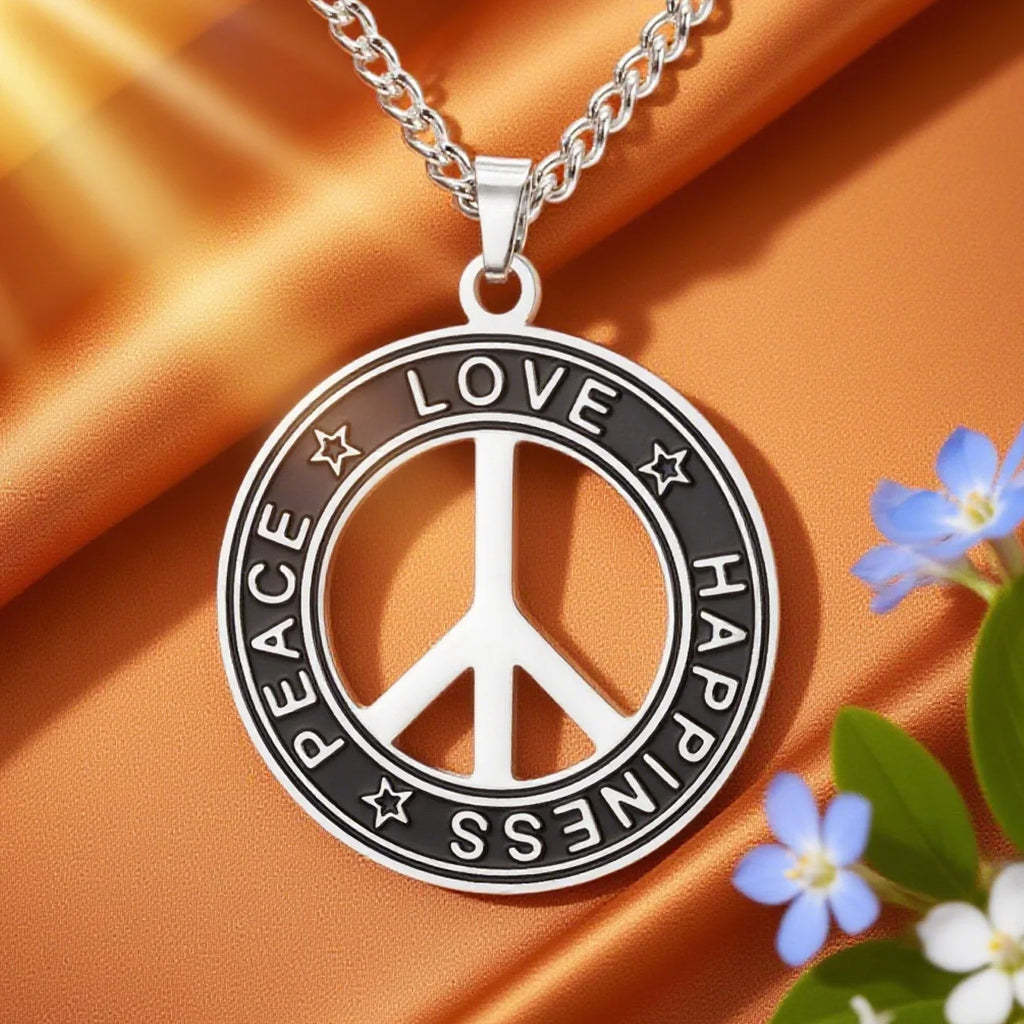 Dawapara Peace Sign Symbol Necklace Peace Love Happiness Blessing Pendant Stainless Steel Jewelry Hippie Accessories