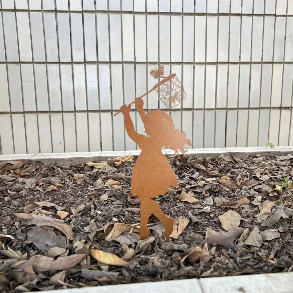 Charming Metal Silhouette Garden Decoration Ideal For Farmhouse Style Adding A Touch Of Whimsy With Boy And Girl Design