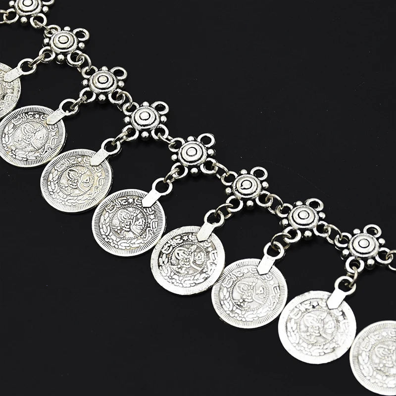 Vintage Silvery Golden Coins Bracelet for Women Men Boho Hippie Beach Party Turkish Marseille Ethnic Bracelets Metal Jewelry
