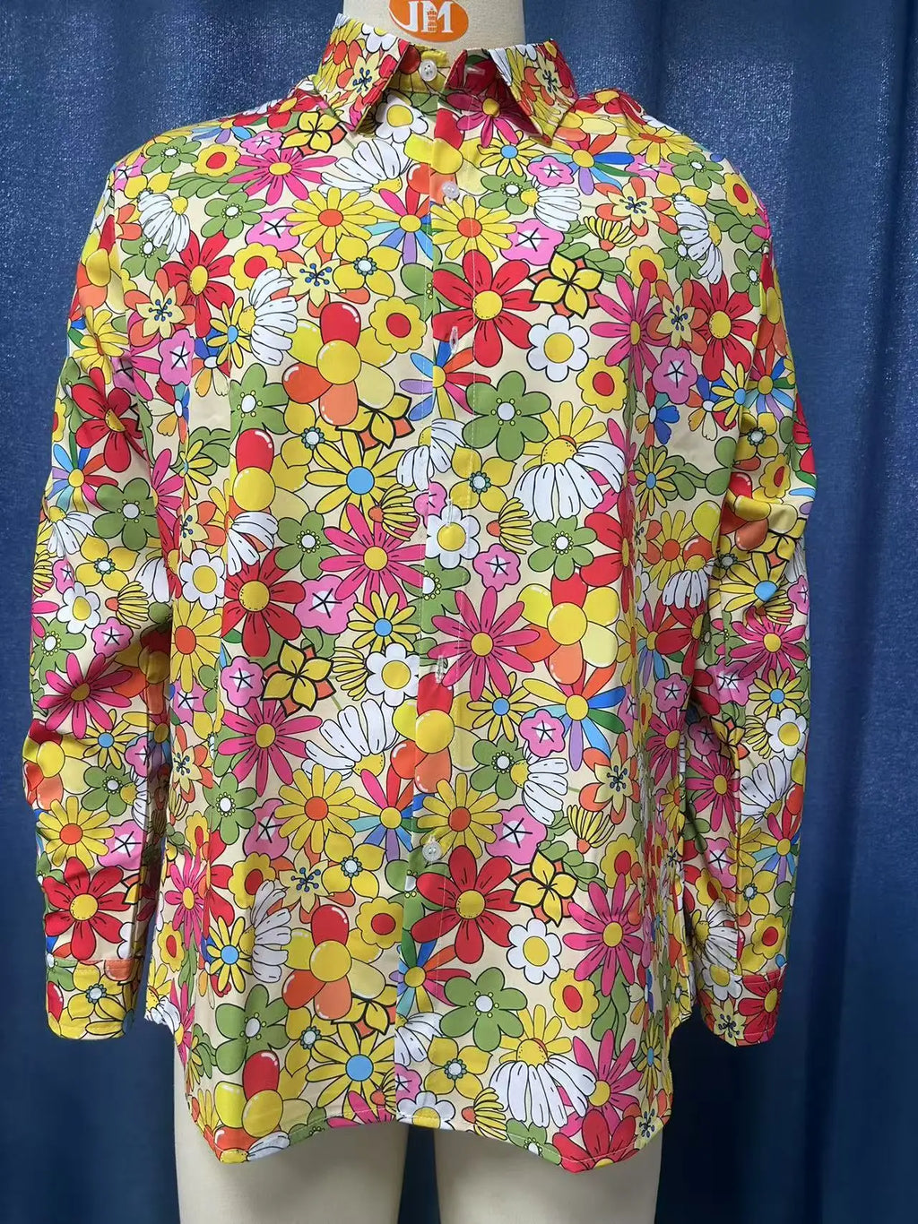 Halloween Hippie Men's Disco Hip-Hop Button Flower Retro Long Sleeve Shirt Print Flower Pullover Blouse Versatile Top