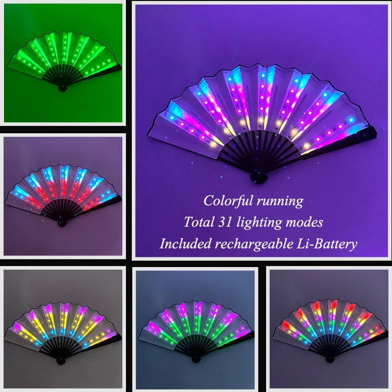 Holiday Carnival party lighting supplies  LED neon light rave fan  folding luminous fan wedding hand fan glowing in the party