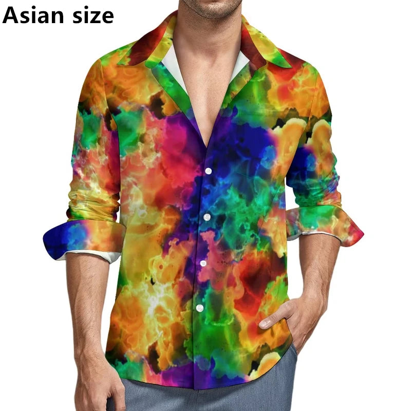 Tie-dye 3D Printed Pattern Shirt Colorful Men Long Sleeve Shirts Spring Autumn Casual  Man Elegant Blouses Y2k Unisex Clothes