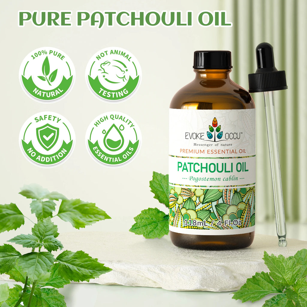 EVOKE OCCU Patchouli Essential Oil, Pure Patchouli Oil for Diffuser Massage Fragrance DIY Candle Soap Making-118ML/4 Fl.Oz