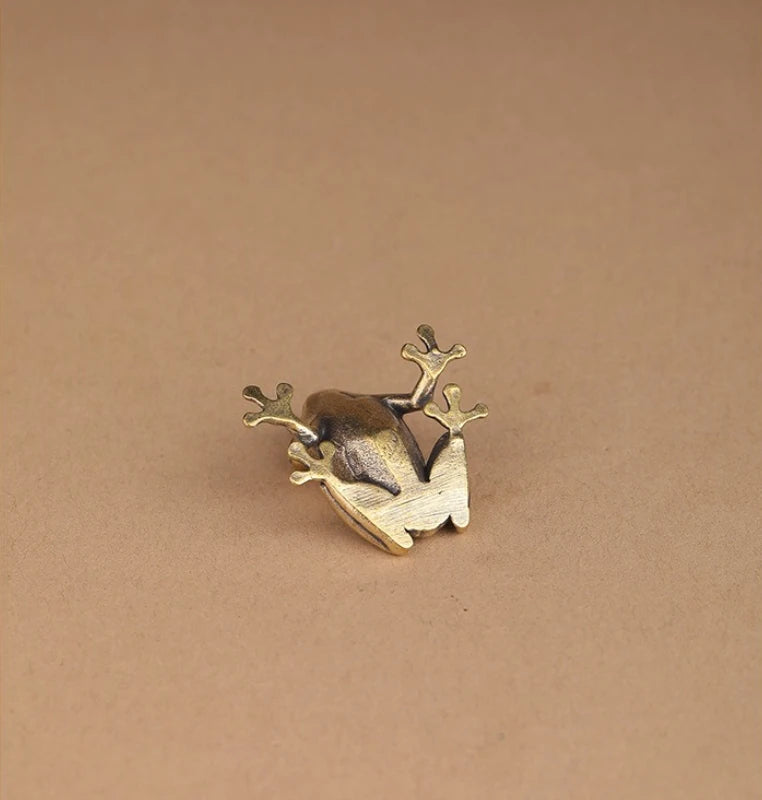 Retro Brass Mini Frog Miniatures Figurines Vintage Animal Figurine Toad Desktop Ornaments Home Decoration Crafts Tea Pet Decor