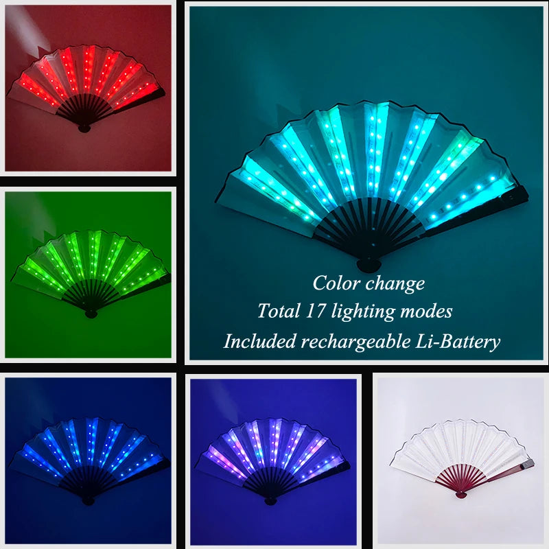 Holiday Carnival party lighting supplies  LED neon light rave fan  folding luminous fan wedding hand fan glowing in the party