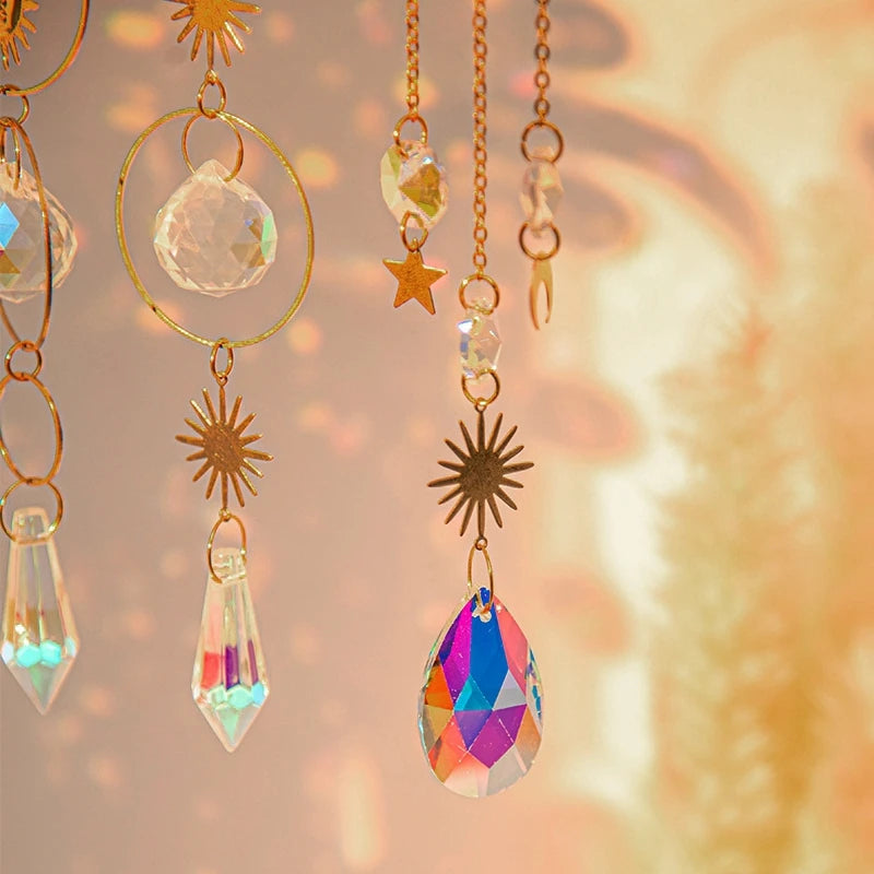 Crystal Suncatcher Moon Star Rainbow Sun Catcher Wind Chime Pendant Sun Catcher Pendants Outdoor Garden Yard Hanging Decor