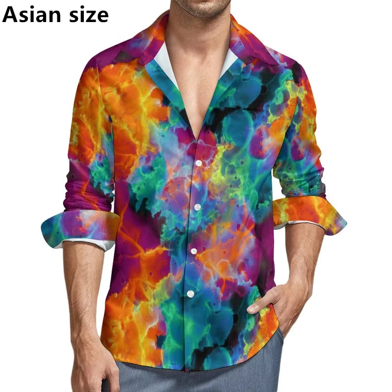 Tie-dye 3D Printed Pattern Shirt Colorful Men Long Sleeve Shirts Spring Autumn Casual  Man Elegant Blouses Y2k Unisex Clothes