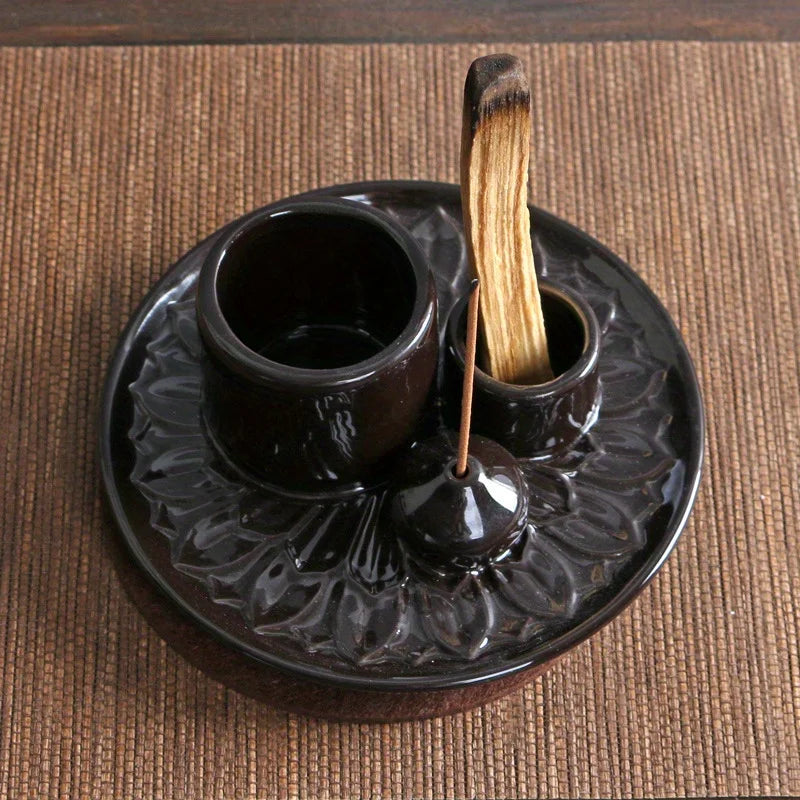 4-in-1 Ceramic Incense Burner for Aromatherapy Meditation Yoga and Home Decor Includes Sage Holder and Incense Holder for Sticks