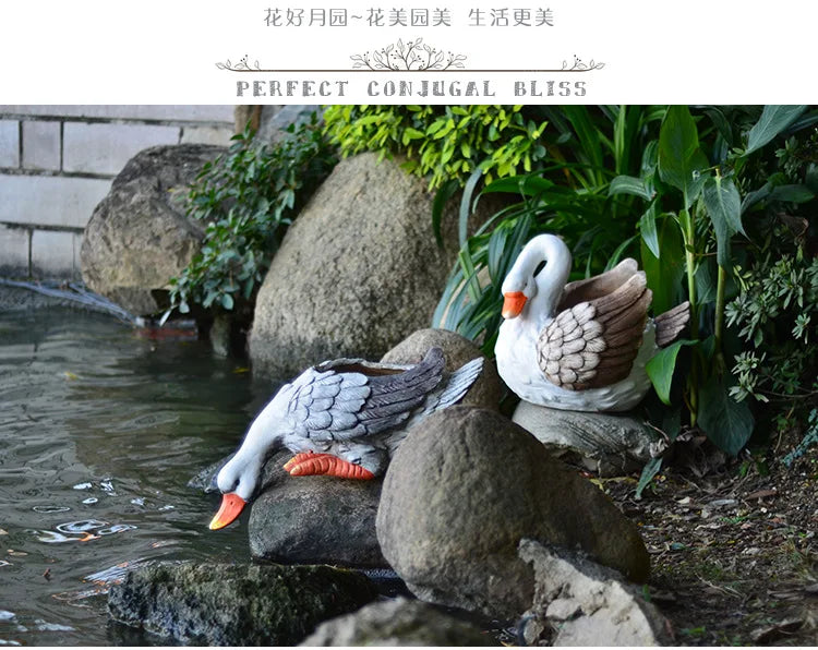 Garden Goose Fountain Statue Outdoor Animal Flower Pot Patio Flowing Ornaments Hotel Landscape Bonsai Display Rustic Planter