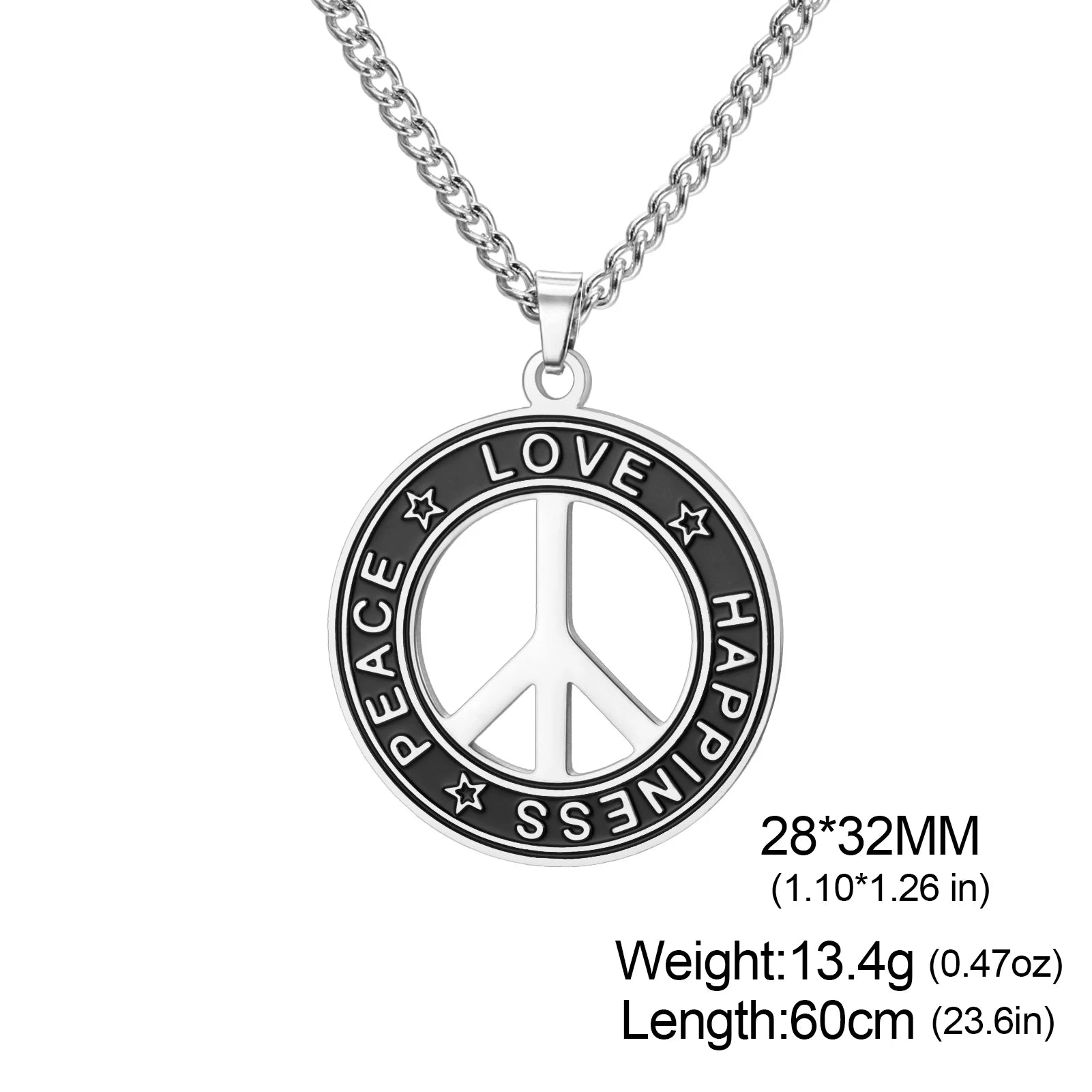 Dawapara Peace Sign Symbol Necklace Peace Love Happiness Blessing Pendant Stainless Steel Jewelry Hippie Accessories