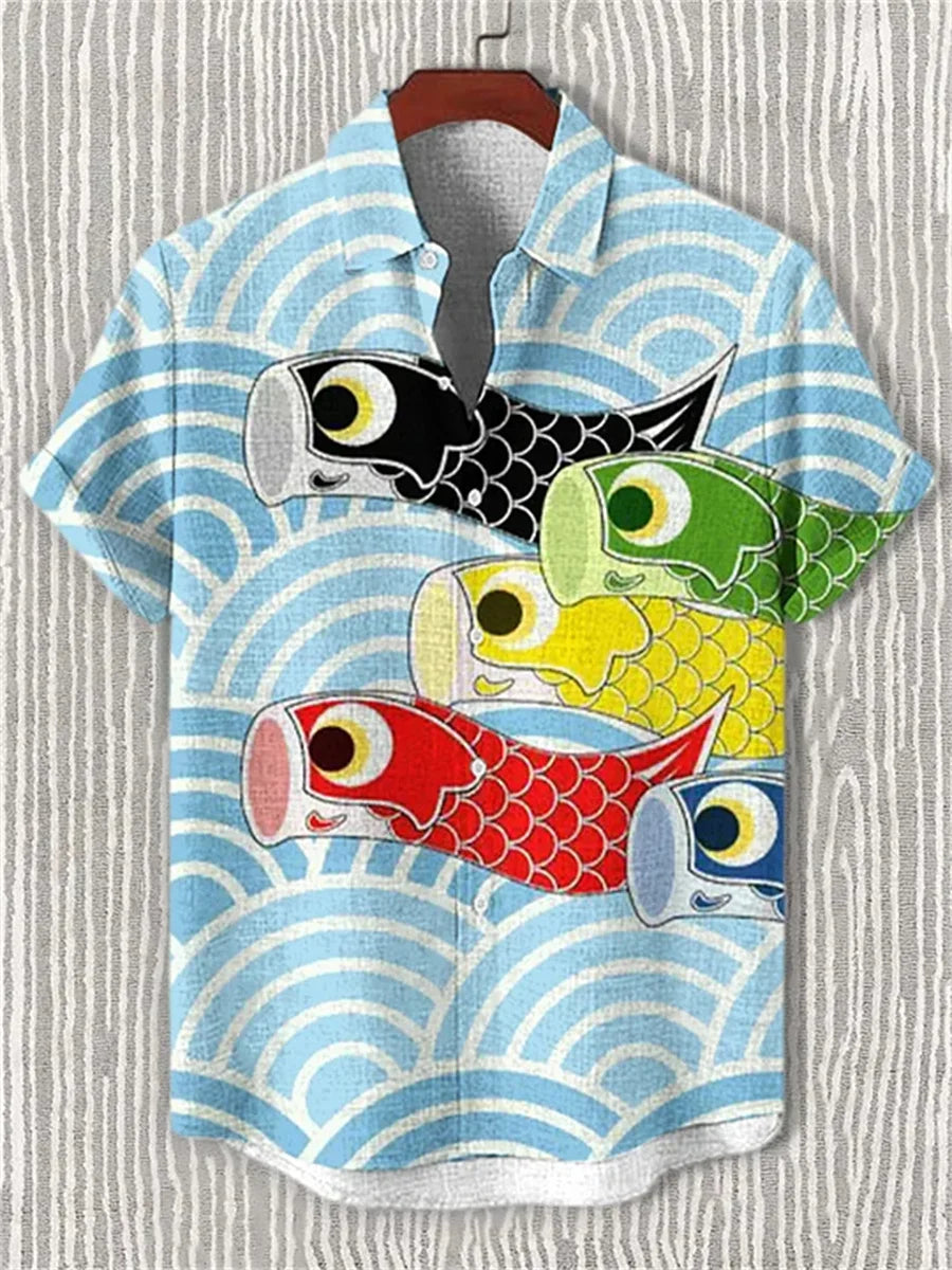 Men's short-sleeved shirt, stylish fighter jet print, breathable casual top, trendy retro pattern, personalized Hawaiian shirt.