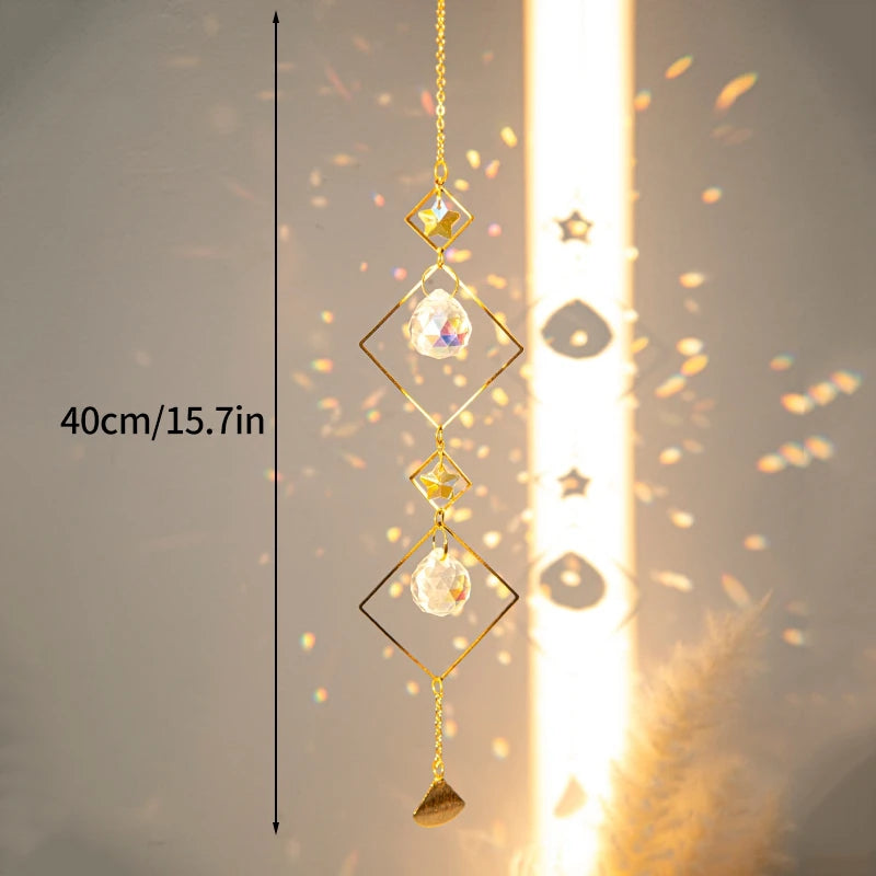 Crystal Suncatcher Moon Star Rainbow Sun Catcher Wind Chime Pendant Sun Catcher Pendants Outdoor Garden Yard Hanging Decor