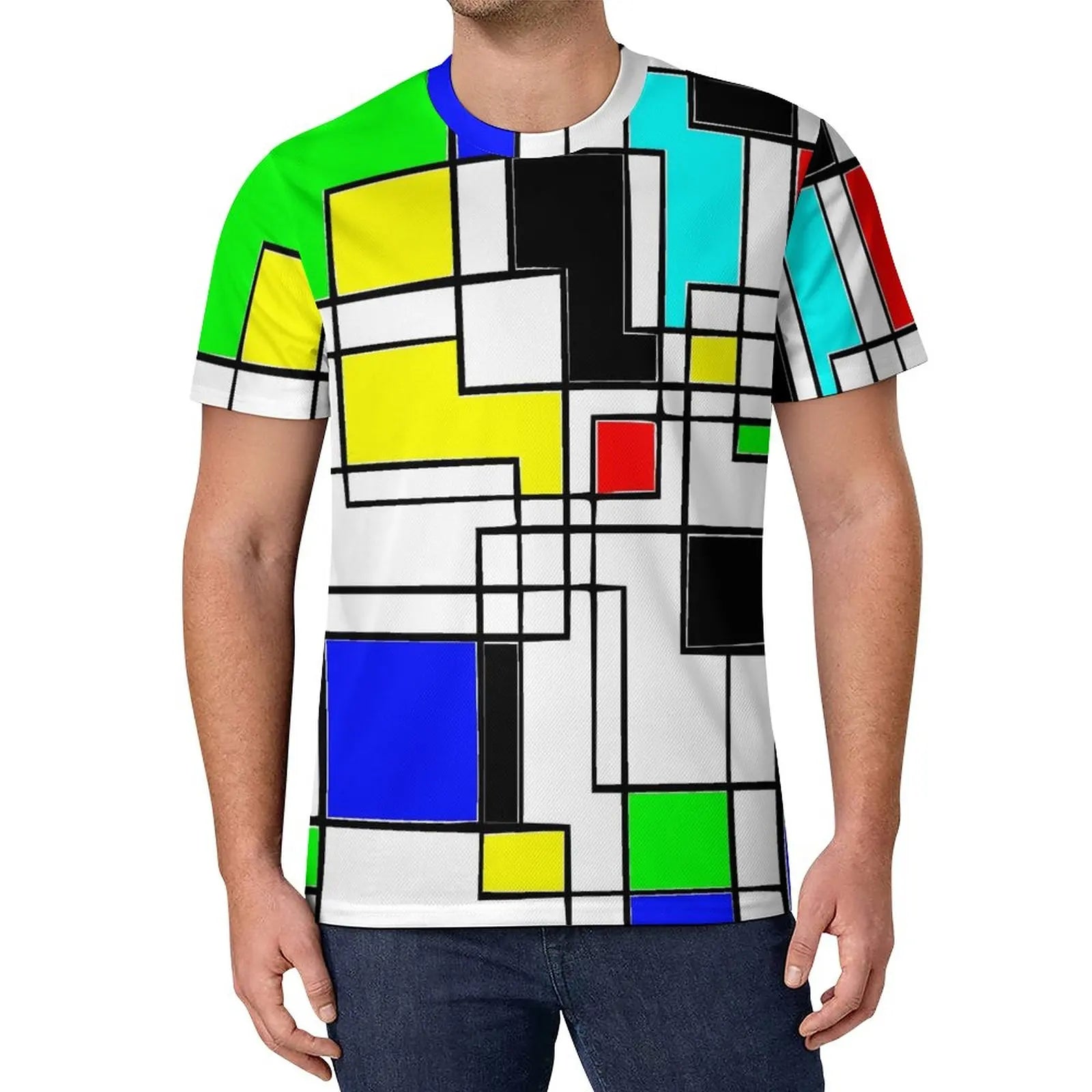De Stijl Print T Shirt Mondrian Inspired Hippie T Shirts Short-Sleeve Custom Tshirt Fun Oversized Top Tees