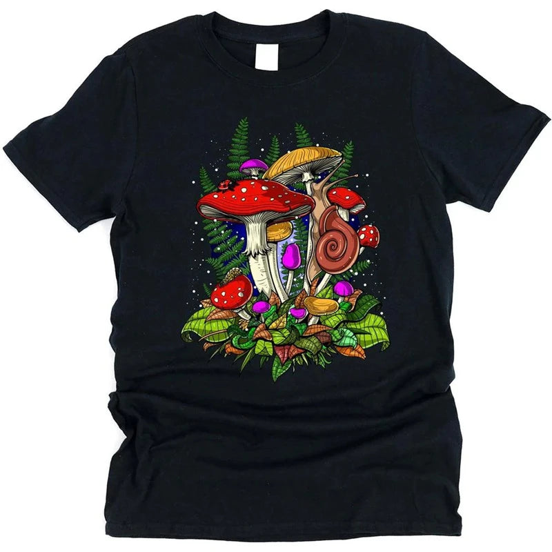 Fantasy Mushrooms Hippie Men T-shirt Solid Simple Print Graphic Short Sleeve T-shirts Alien Dwarf Print Summer Funny Tee Top