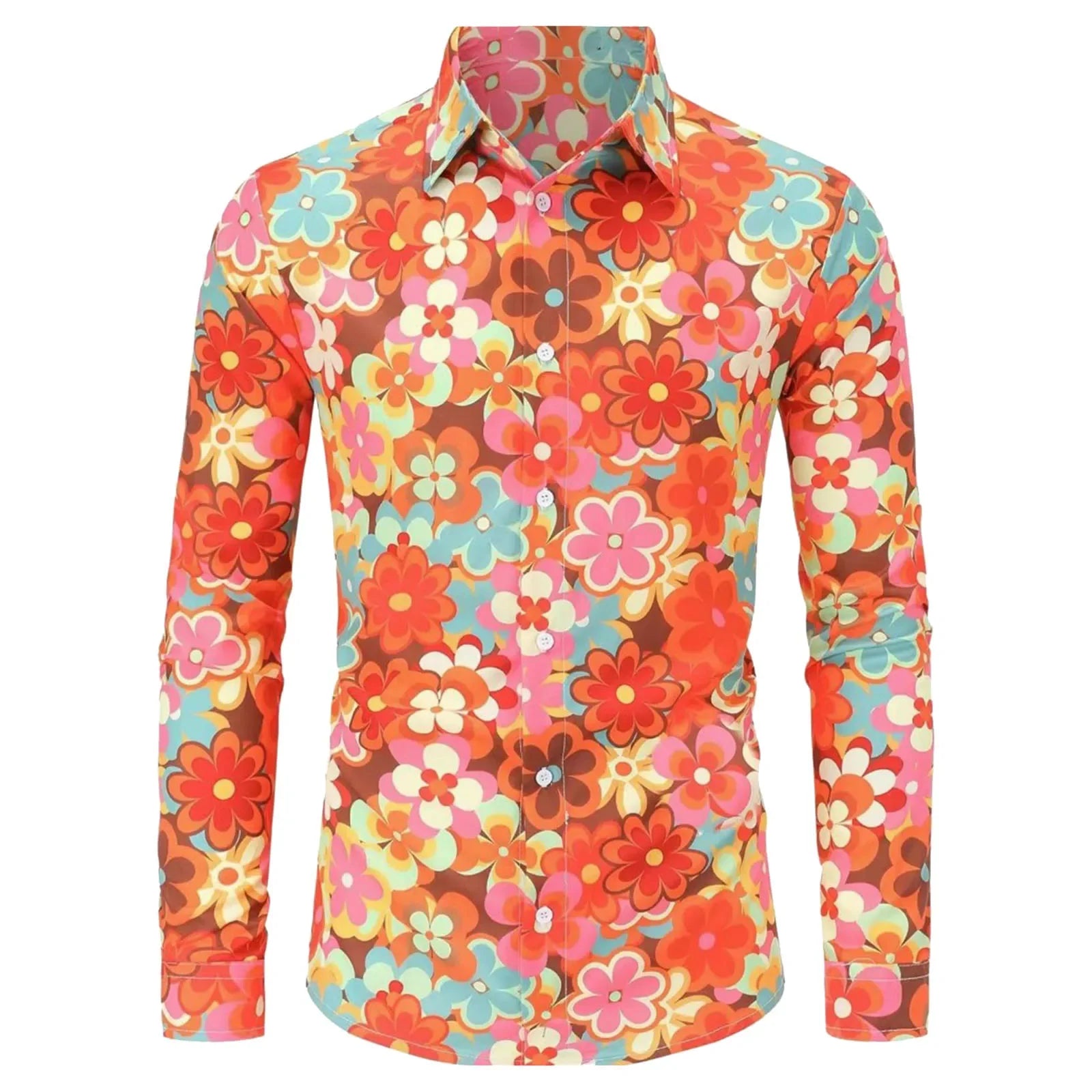 Men's Long Sleeves Shirts  Hippie 70s Disco Hip Hop Button Flower Retro Long Sleeve Shirt New Men'S Casual Blouse Unisex Tops