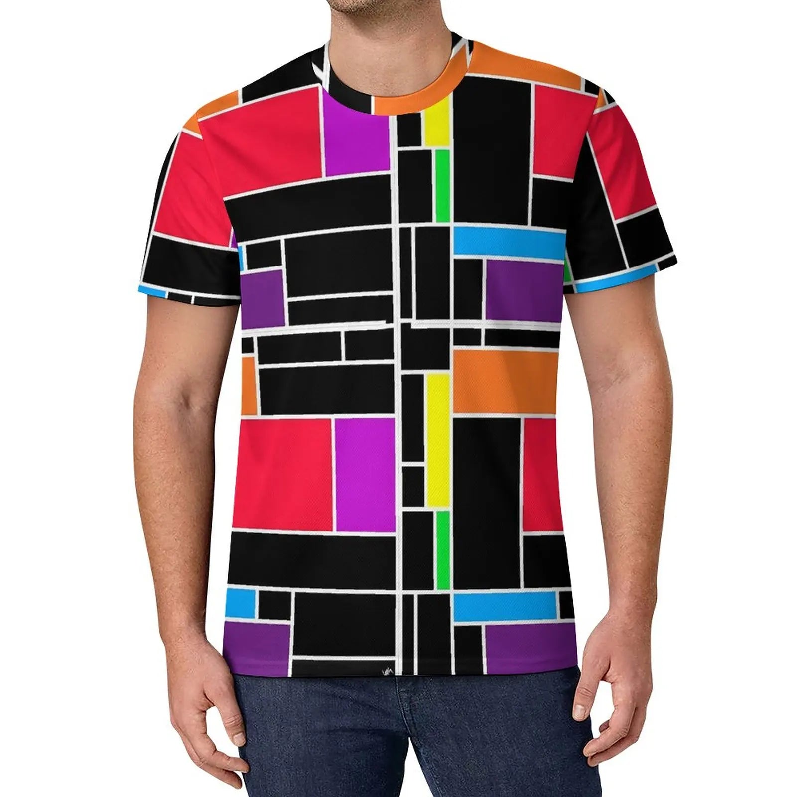De Stijl Print T Shirt Mondrian Inspired Hippie T Shirts Short-Sleeve Custom Tshirt Fun Oversized Top Tees